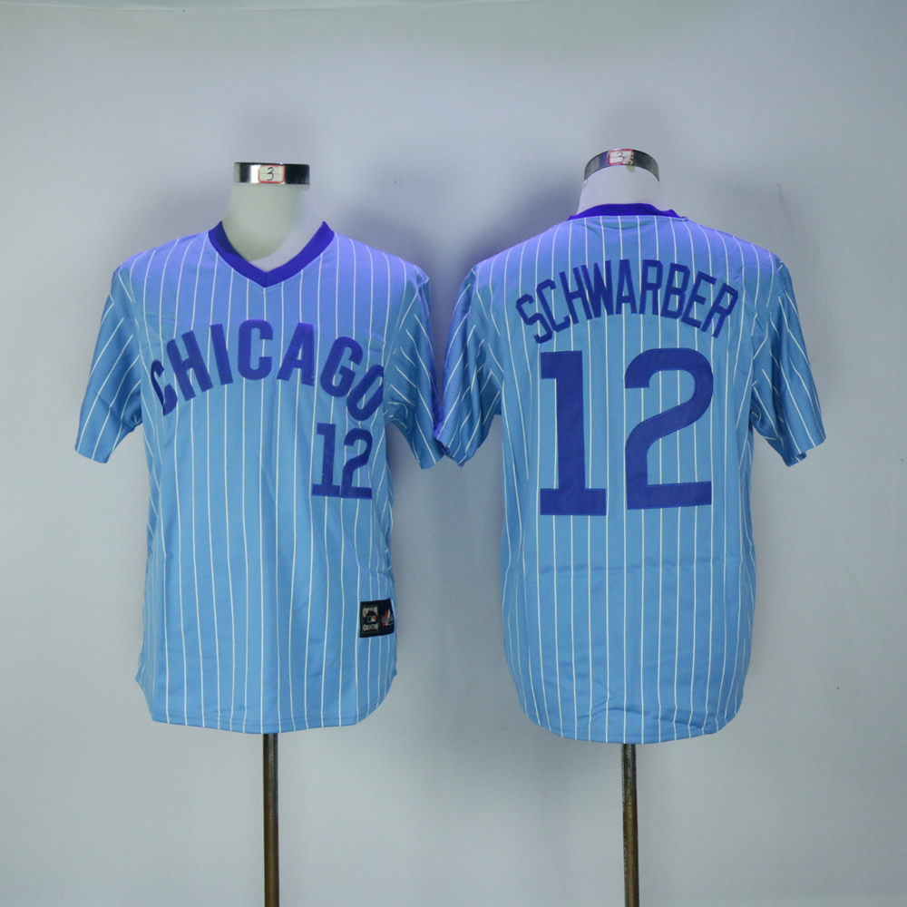 Men Chicago Cubs #12 Schwarber Blue Stripe Throwback MLB Jerseys->chicago cubs->MLB Jersey